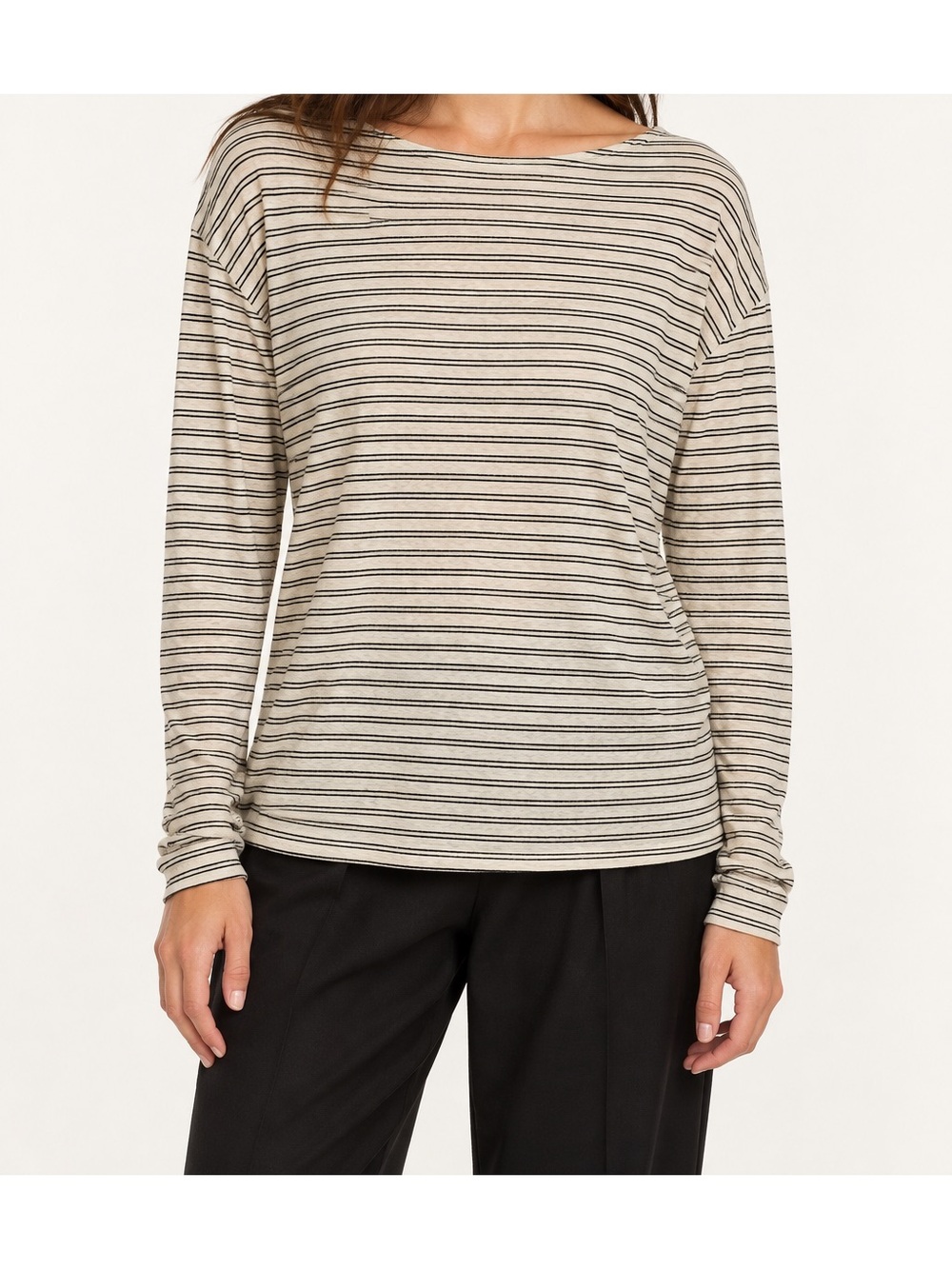Nili Lotan Striped Hemp Organic Cotton Long Sleeve Top Size S